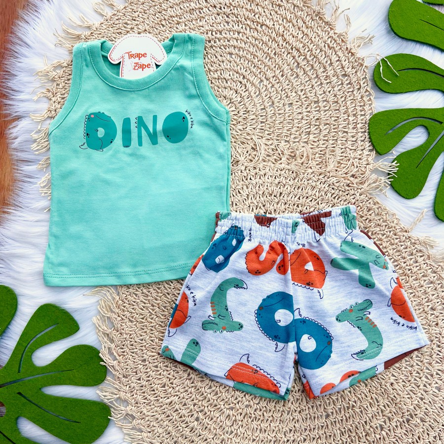  Conj. Regata Dino e Bermuda Abecedário - Verde e Mescla